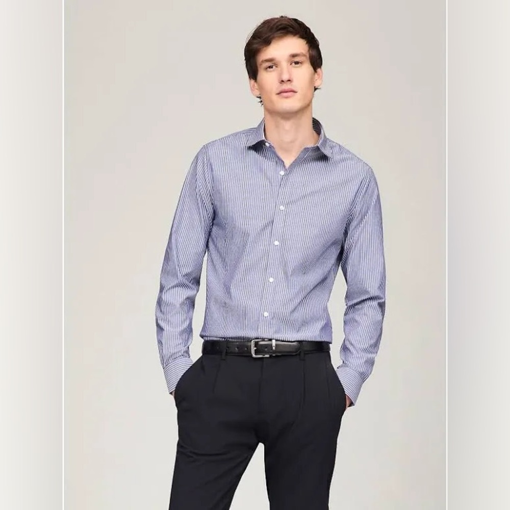 Tommy‎ Hilfiger- Striped blue and white button-down dress shirt Size L